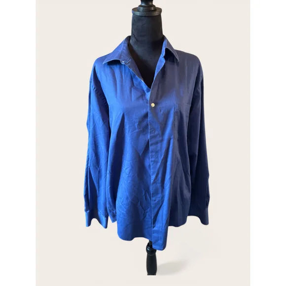 Van Heusen Royal Blue Long Sleeve Fitted Lux Sateen Shirt - Picture 2 of 7